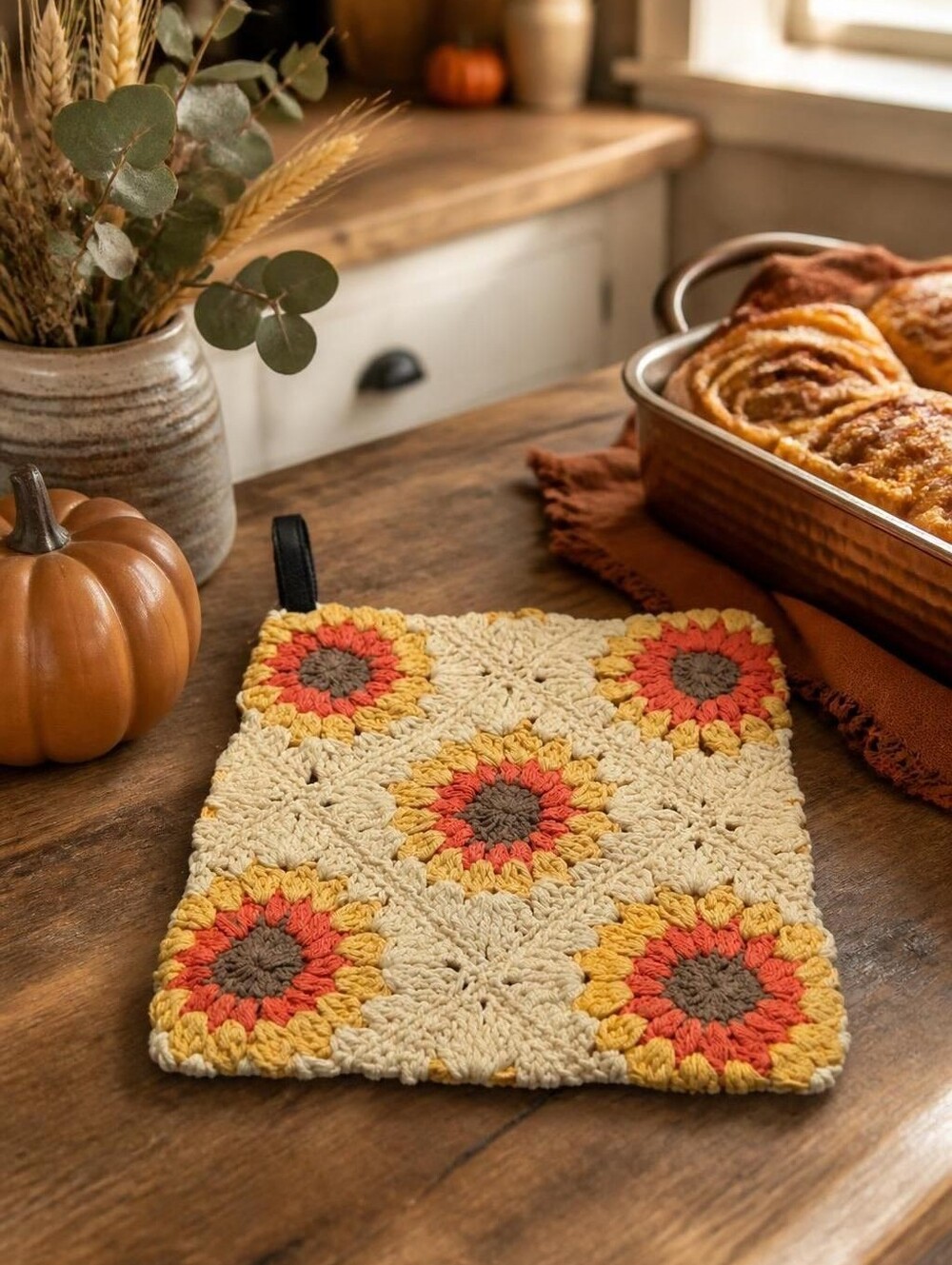 Handmade Double-Sided Crochet Fall Hot Pad / Trivet